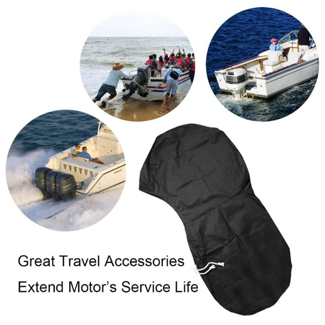 600D Oxford Cloth Outboard Motor Cover, Waterproof UV Resistant Boat Engine Protective Cover for Yacht Fishing Boat（175-225HP）