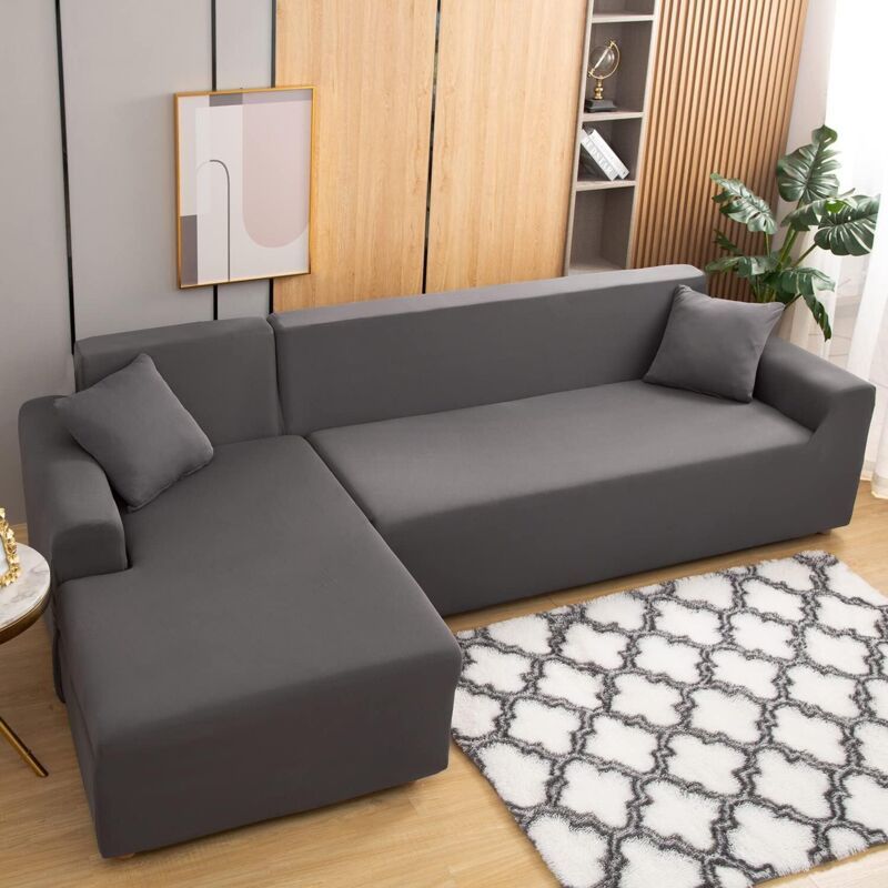 1 Piece Corner Sofa Cover with L Armrests and 1 Pillowcase, Stretch L Shape Cover, 90 to 140 cm
