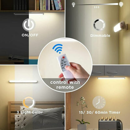 Dimmable LED Cupboard Lamp with Remote Control, Touch Rechargeable Wall Light, 34 cm