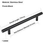 10 Pack Black Stainless Steel T Bar Cabinet Handle, 160 mm