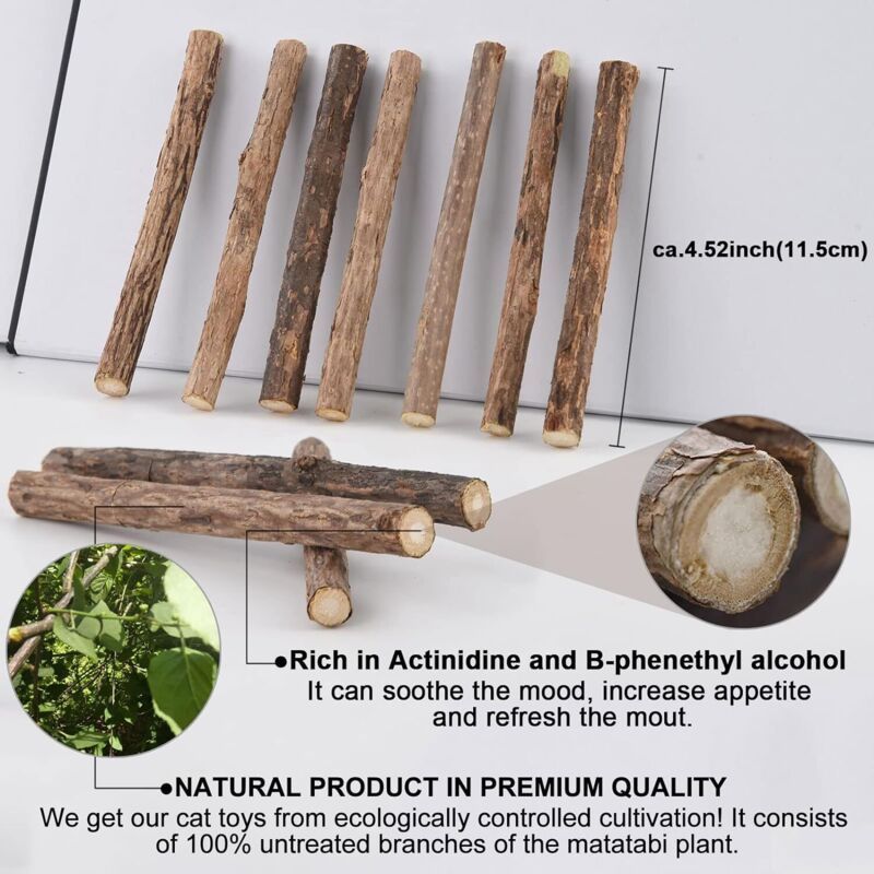 10 Pack Matatabi Sticks for Cats, Natural Dried Catnip Chew Toy