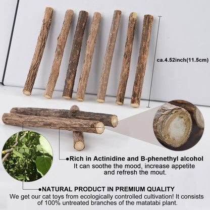 10 Pack Matatabi Sticks for Cats, Natural Dried Catnip Chew Toy