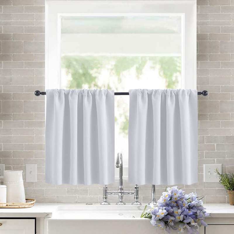 2 Pack Blackout Kitchen Curtains White, 40 x 60 cm
