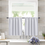 2 Pack Blackout Kitchen Curtains White, 76 x 92 cm