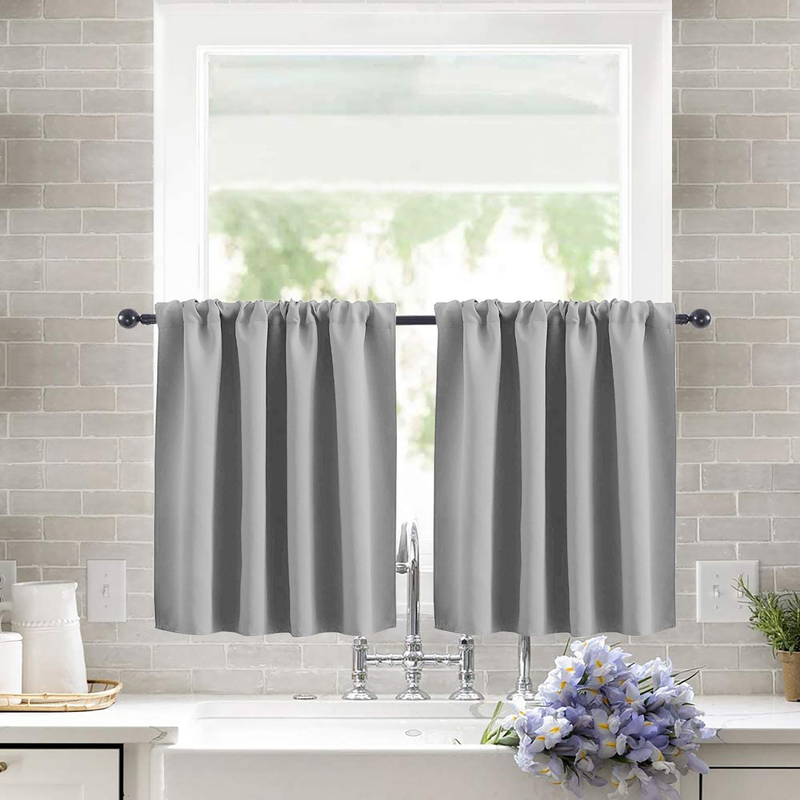 2 Pack Blackout Kitchen Curtains Grey, 132 x 46 cm