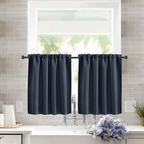 2 Pack Blackout Kitchen Curtains Navy Blue, 76 x 92 cm