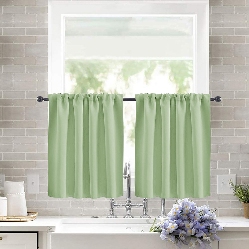 2 Pack Blackout Kitchen Curtains Green, 132 x 46 cm