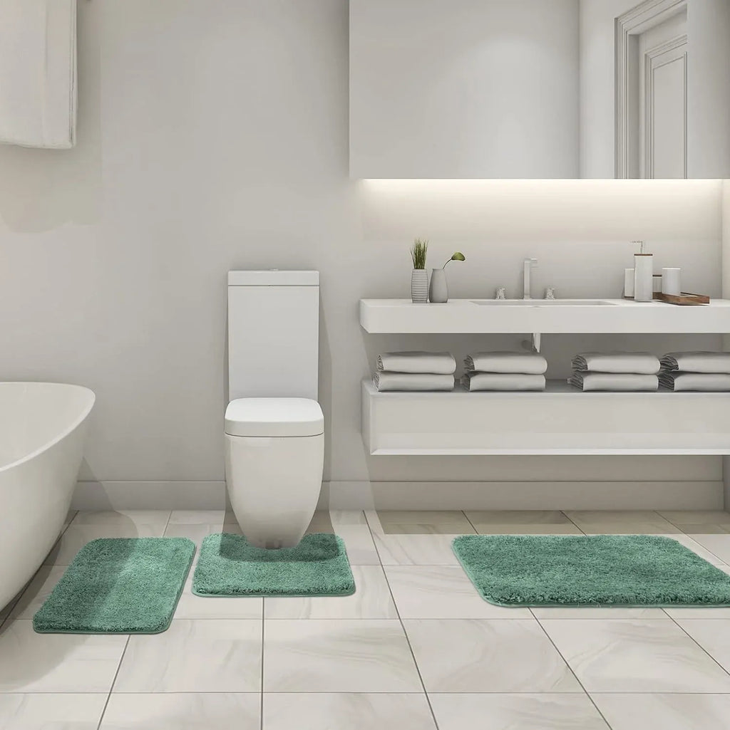 3 Piece Bathroom Rug Set, Soft Microfiber Absorbent Non Slip Bath Mats for Toilet Tub, Sage Green