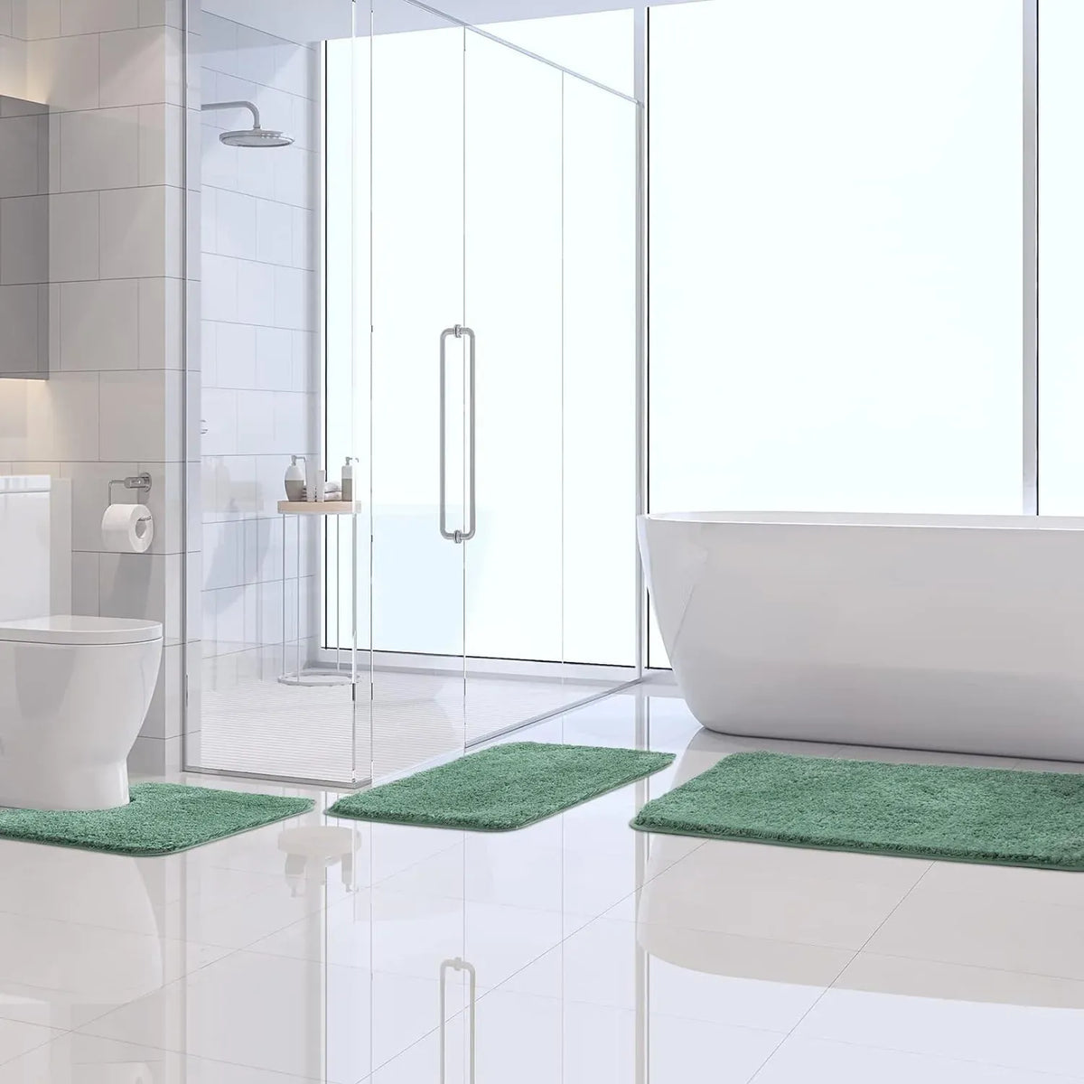 3 Piece Bathroom Rug Set, Soft Microfiber Absorbent Non Slip Bath Mats for Toilet Tub, Sage Green