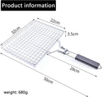 Large Stainless Steel Grill Basket, Folding BBQ Rack with Detachable Handle, 12.6 x 9.45 x 2 In