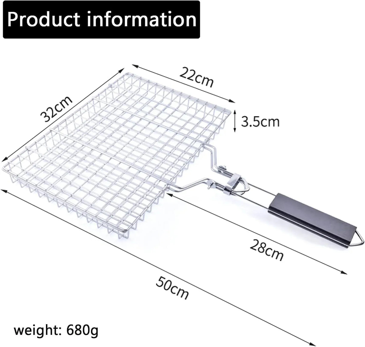 Large Stainless Steel Grill Basket, Folding BBQ Rack with Detachable Handle, 12.6 x 9.45 x 2 In