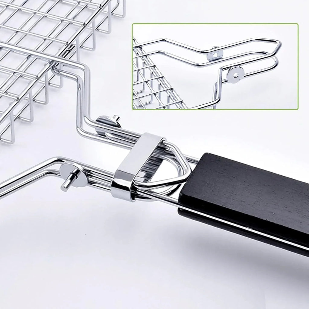 Large Stainless Steel Grill Basket, Folding BBQ Rack with Detachable Handle, 12.6 x 9.45 x 2 In