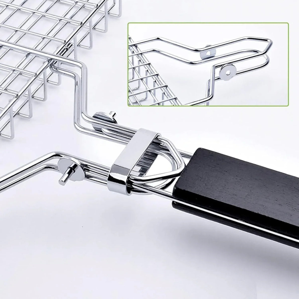 Large Stainless Steel Grill Basket, Folding BBQ Rack with Detachable Handle, 12.6 x 9.45 x 2 In
