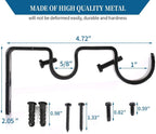 6 Pack Double Curtain Rod Brackets, Heavy Duty Metal Holders for 1 In and 5/8 In Rods, Black