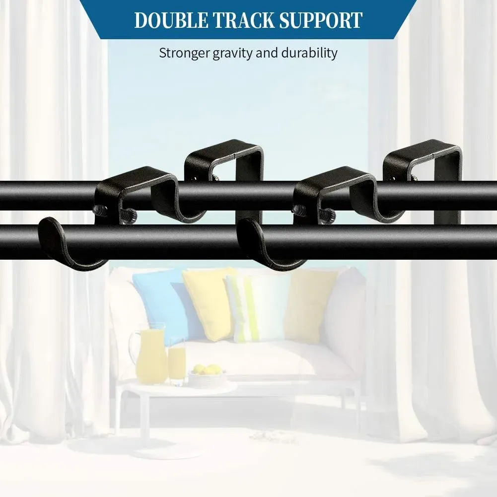 6 Pack Double Curtain Rod Brackets, Heavy Duty Metal Holders for 1 In and 5/8 In Rods, Black
