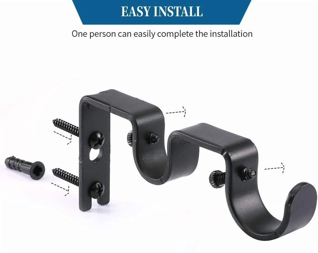 6 Pack Double Curtain Rod Brackets, Heavy Duty Metal Holders for 1 In and 5/8 In Rods, Black