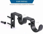 6 Pack Double Curtain Rod Brackets, Heavy Duty Metal Holders for 1 In and 5/8 In Rods, Black
