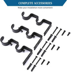 6 Pack Double Curtain Rod Brackets, Heavy Duty Metal Holders for 1 In and 5/8 In Rods, Black
