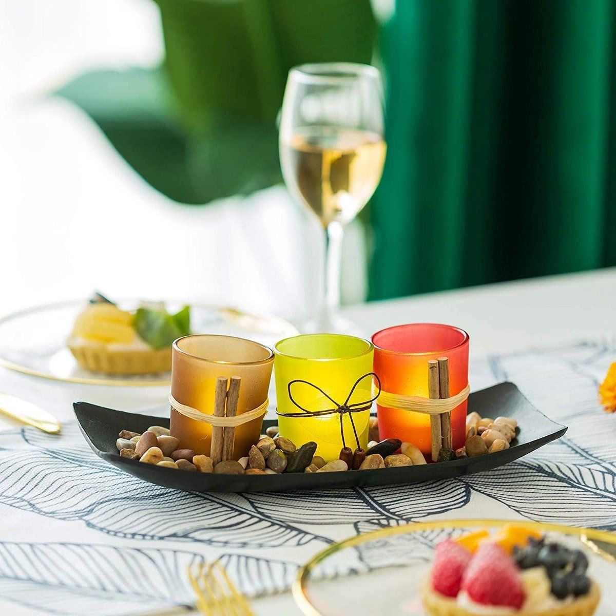 4-Piece HOME Letter Tealight Candle Holder Set with Black Display Tray