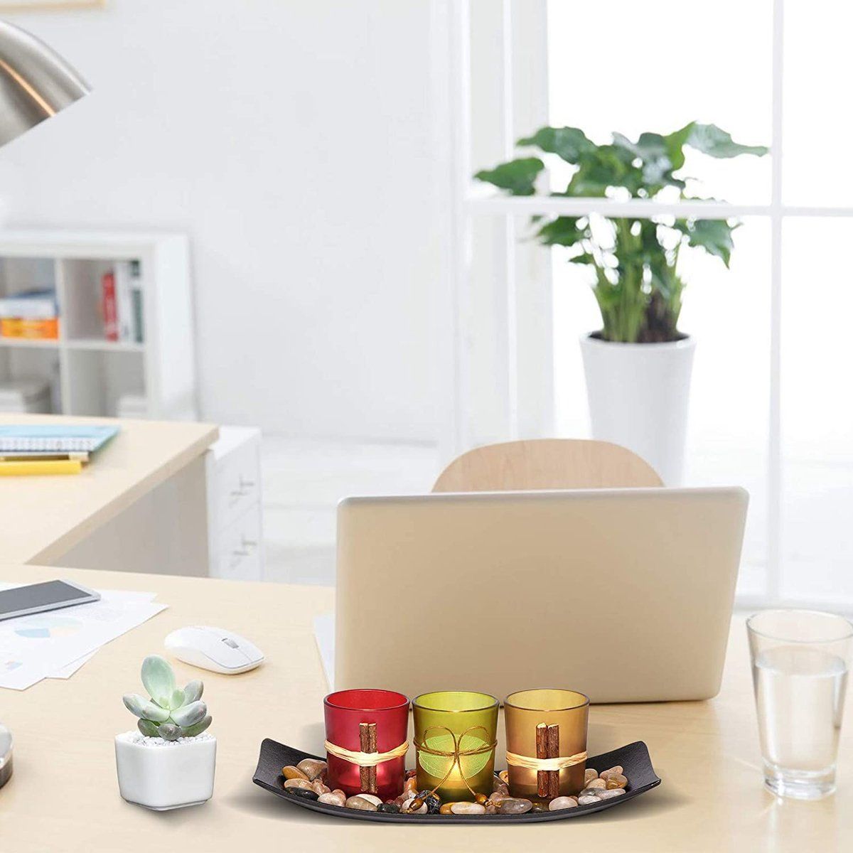 4-Piece HOME Letter Tealight Candle Holder Set with Black Display Tray