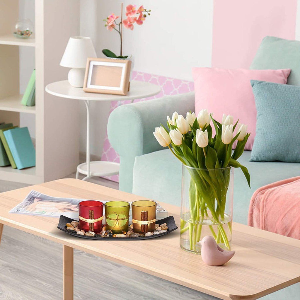 4-Piece HOME Letter Tealight Candle Holder Set with Black Display Tray