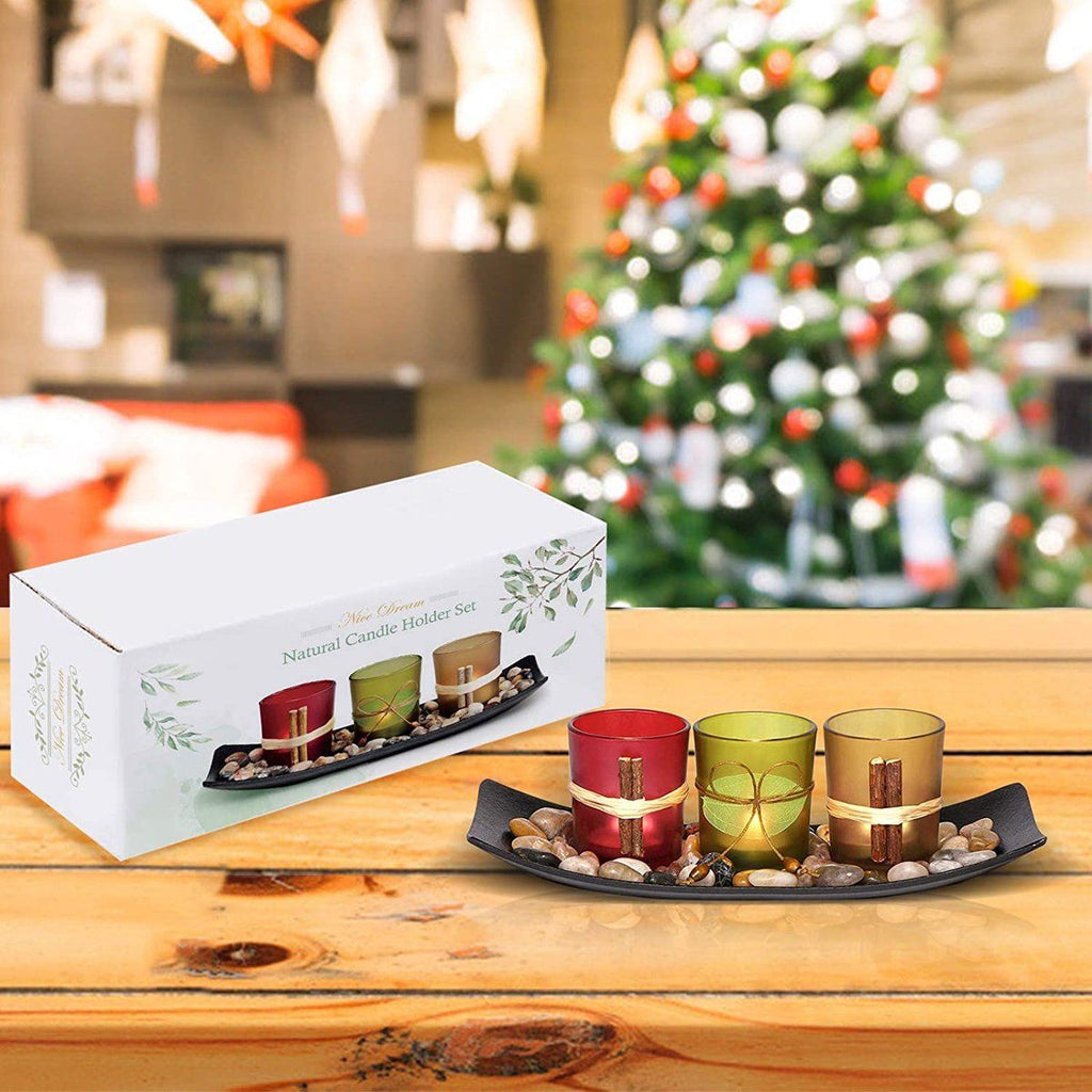 4-Piece HOME Letter Tealight Candle Holder Set with Black Display Tray