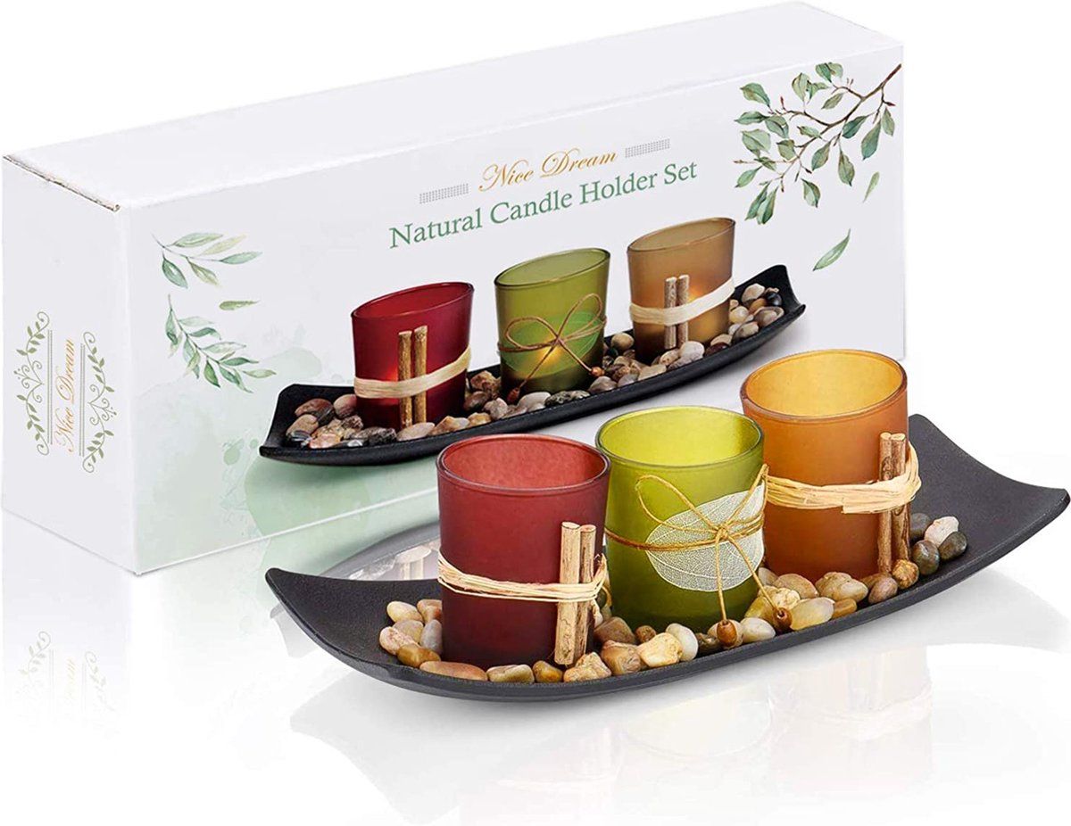 4-Piece HOME Letter Tealight Candle Holder Set with Black Display Tray