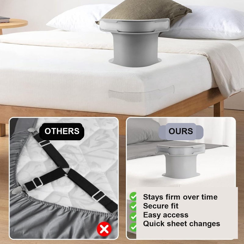 4-Pack Grey Fitted Sheet Clips, Non-Slip Mattress Corner Fasteners for Single and Double Beds