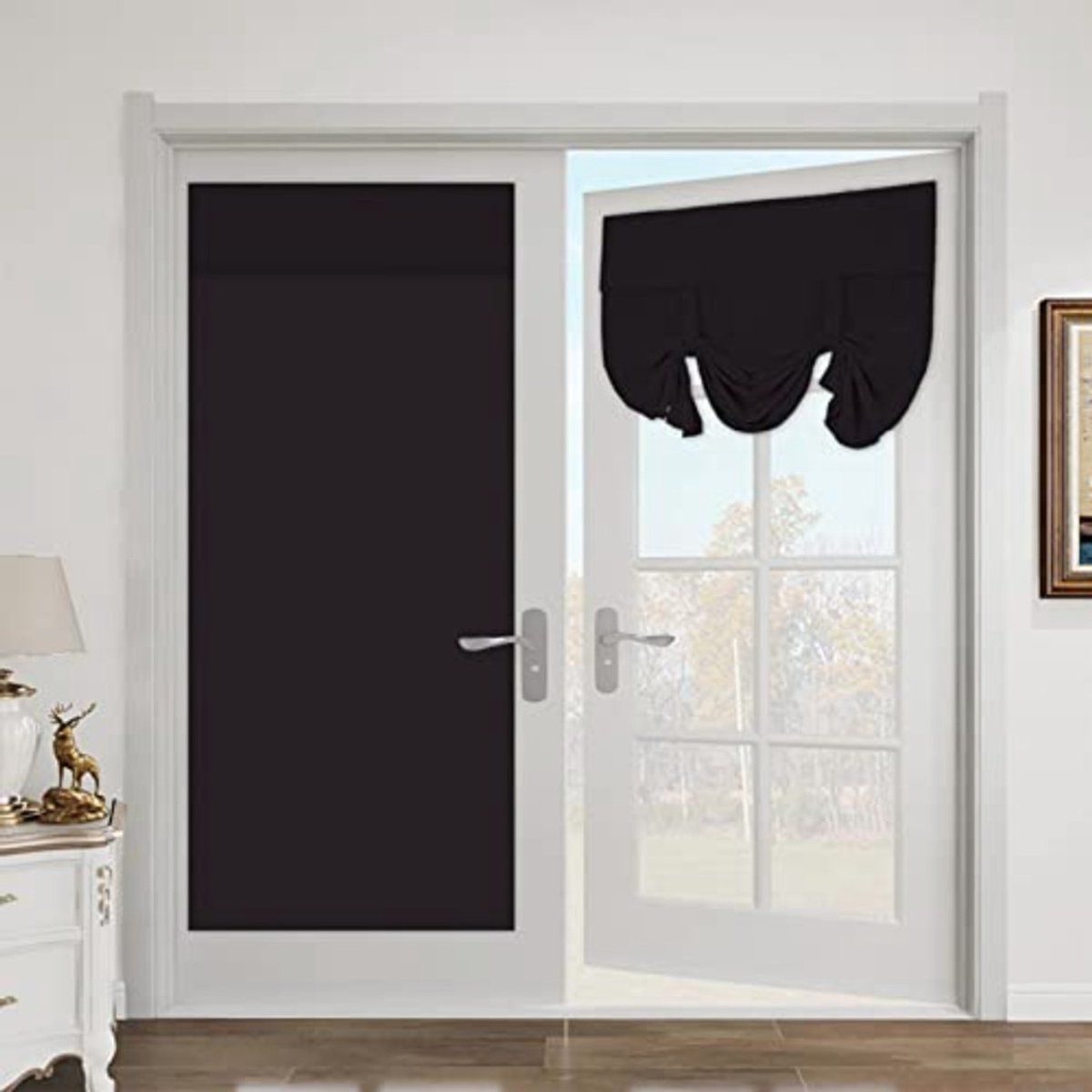 Black Thermal Blackout French Door Curtain with Tie-Up Straps, 26 x 68 Inches