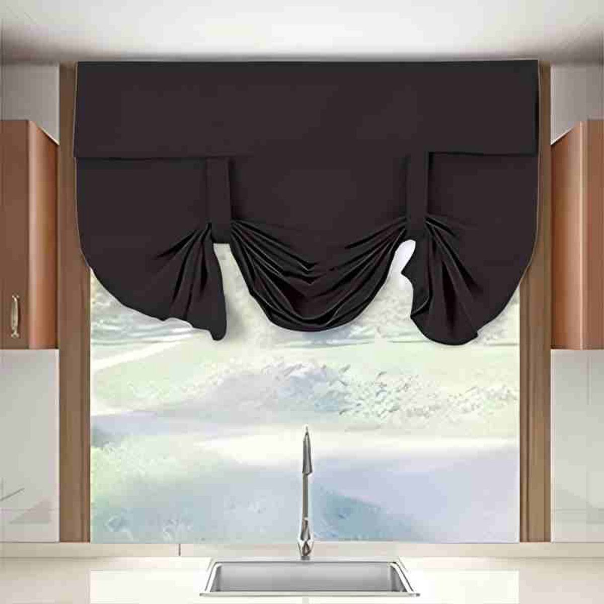 Black Thermal Blackout French Door Curtain with Tie-Up Straps, 26 x 68 Inches