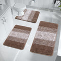 3-Piece Brown Striped Bath Mat Set, Non-Slip Washable Absorbent Bathroom Rugs