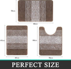 3-Piece Brown Striped Bath Mat Set, Non-Slip Washable Absorbent Bathroom Rugs