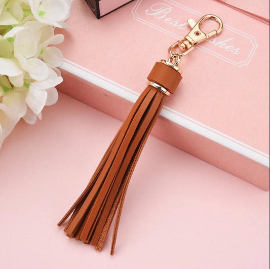 Tassel keychain | leather (PU) / women / men / bag charm / car - leather lanyard CORAL RED