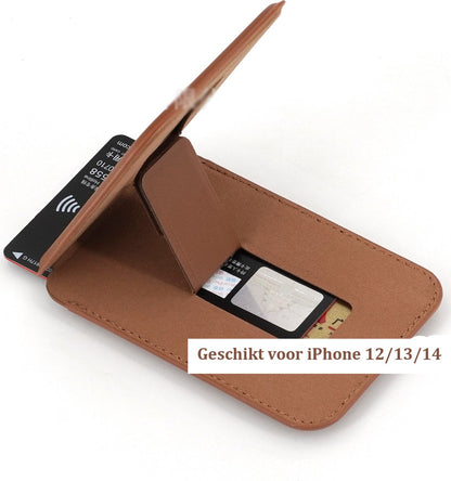 Magnetic Card Holder & Stand Suitable for MagSafe | Suitable for iPhones 12/13/14 | RFID Protection | Credit Card Holder | Card Holder | With Stand | 3 Cards | Brown