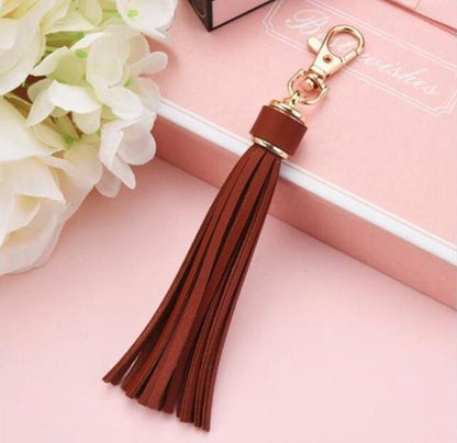 Tassel keychain | leather (PU) / women / men / bag charm / car - leather lanyard DARK BROWN