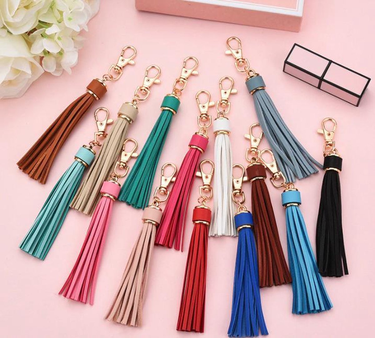Tassel keychain | leather (PU) / women / men / bag charm / car - leather lanyard DARK BROWN