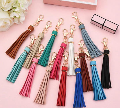 Tassel keychain | leather (PU) / women / men / bag charm / car - leather lanyard DARK BROWN