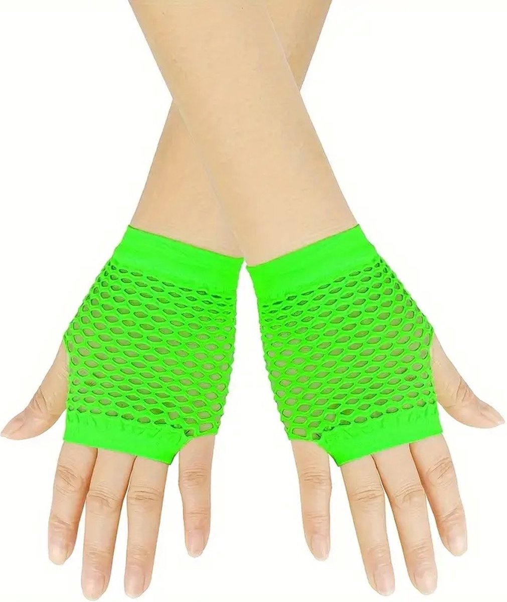 Fisnet Gloves | Erotic Gloves | Costume Gloves | Half Finger | 1 Pair | Neon Green