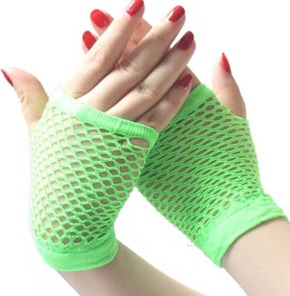 Fisnet Gloves | Erotic Gloves | Costume Gloves | Half Finger | 1 Pair | Neon Green