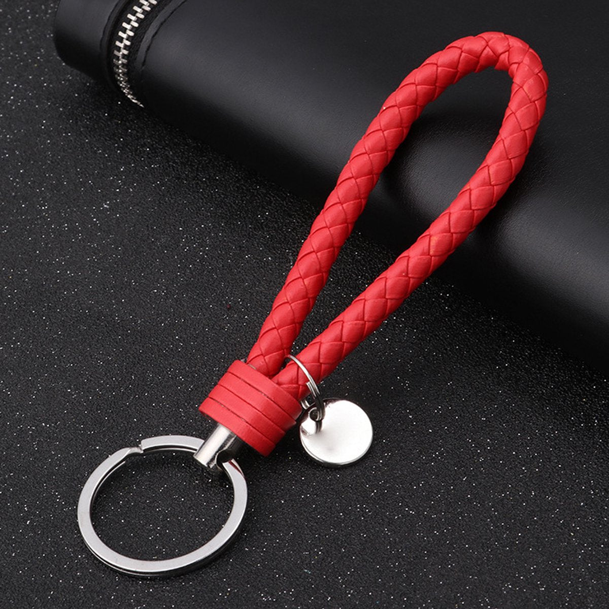 Luxury PU Leather Keychain | Key Holder | Woven Keychain | Universal | Red