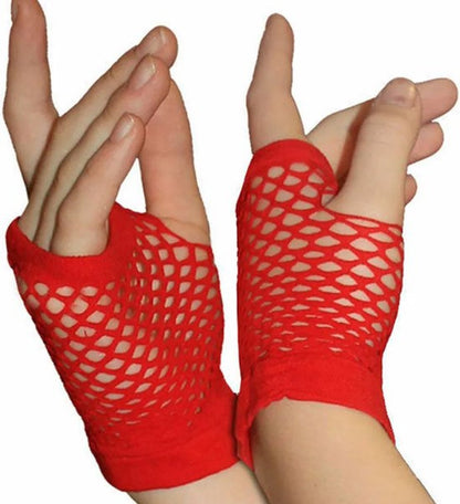 Fisnet Gloves | Erotic Gloves | Costume Gloves | Half Finger | 1 Pair | Red