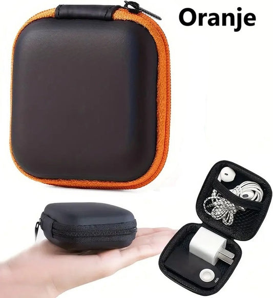 Earbud Storage Case for Earphnes | Case for In-ear Headphones | Earbud Case | Headphone Organizer | Charging Cable Storage Case | Black/Orange