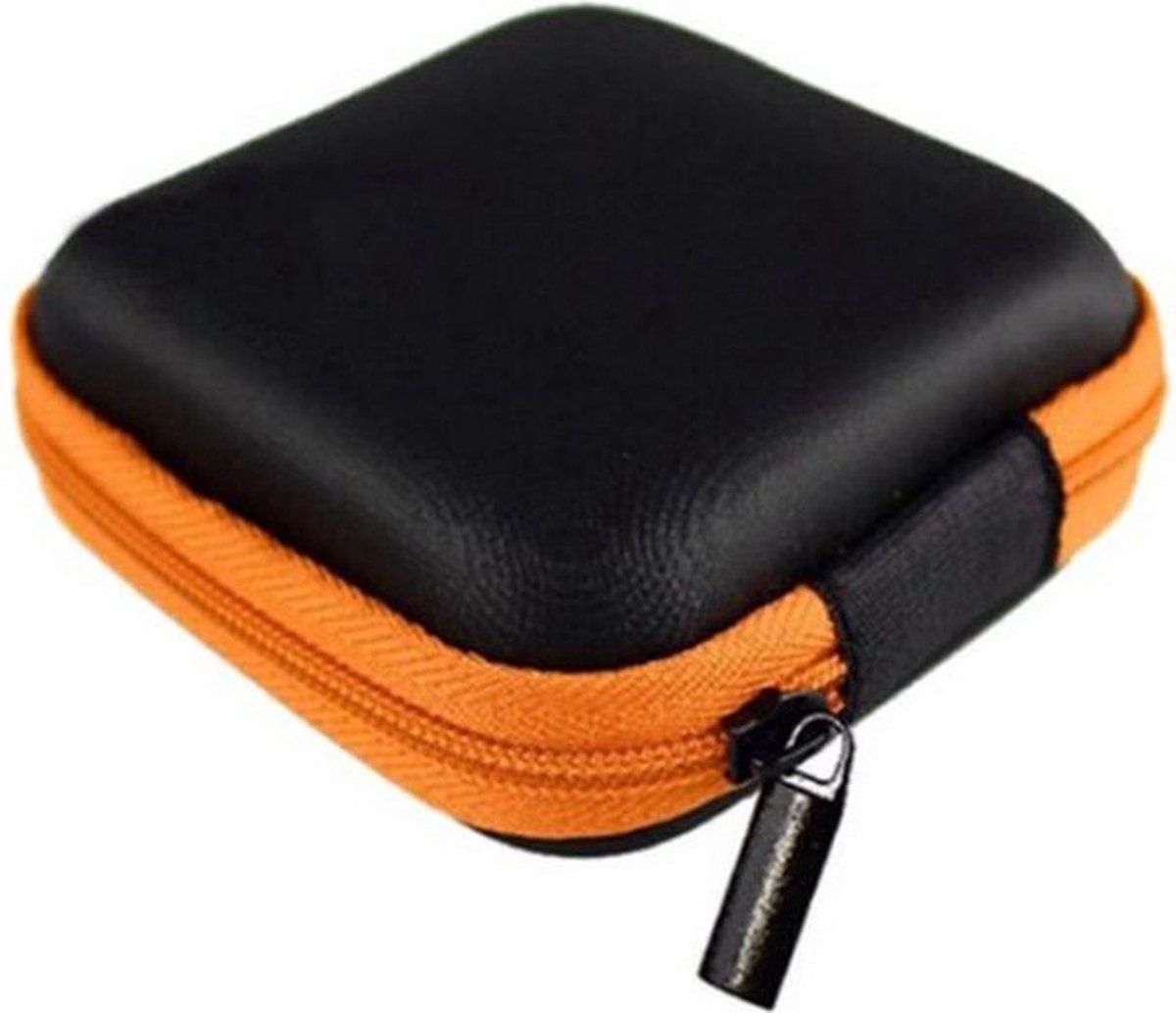 Earbud Storage Case for Earphnes | Case for In-ear Headphones | Earbud Case | Headphone Organizer | Charging Cable Storage Case | Black/Orange