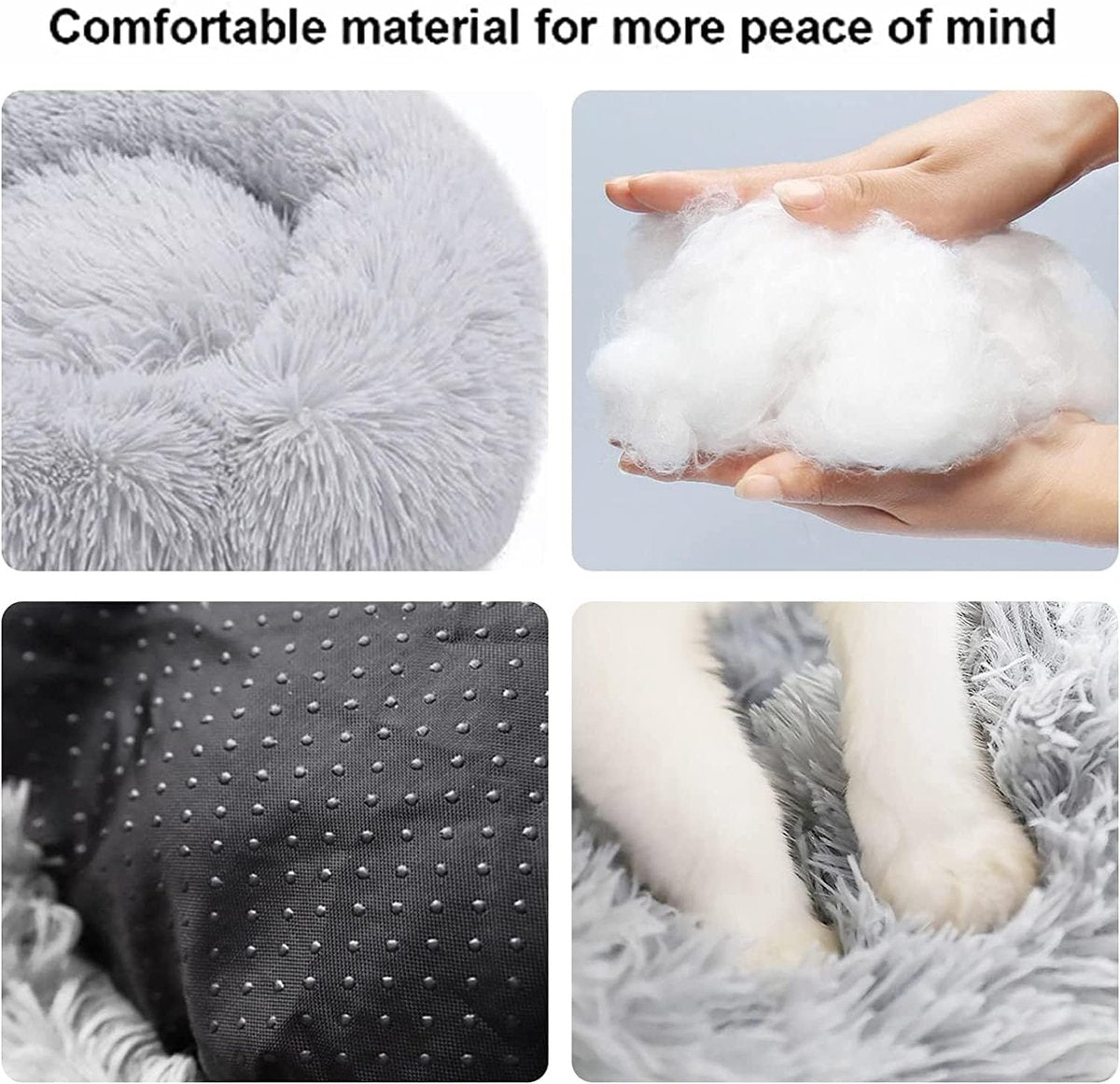 Cat baskets - Washable cat bed 20/24 inch - Dog baskets for small and medium-sized dogs - Anti-anxiety round, soft, plush faux fur dog basket - Thick bottom (light gray, medium)