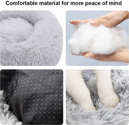 Cat baskets - Washable cat bed 20/24 inch - Dog baskets for small and medium-sized dogs - Anti-anxiety round, soft, plush faux fur dog basket - Thick bottom (light gray, medium)