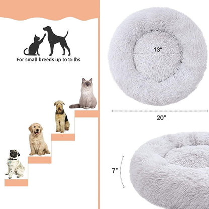 Cat baskets - Washable cat bed 20/24 inch - Dog baskets for small and medium-sized dogs - Anti-anxiety round, soft, plush faux fur dog basket - Thick bottom (light gray, medium)