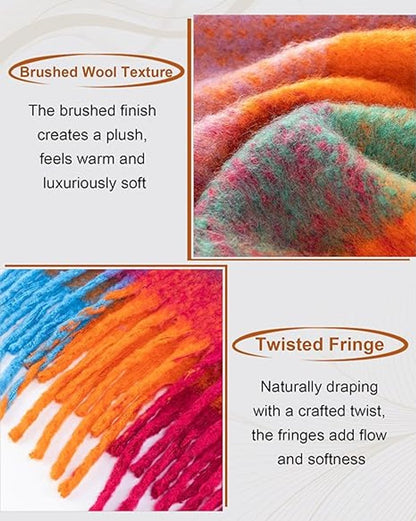 Colorful winter scarf for women - Warm, chunky knit and soft checkered scarf - Blanket scarf - Trendy Christmas gift - Gift for her