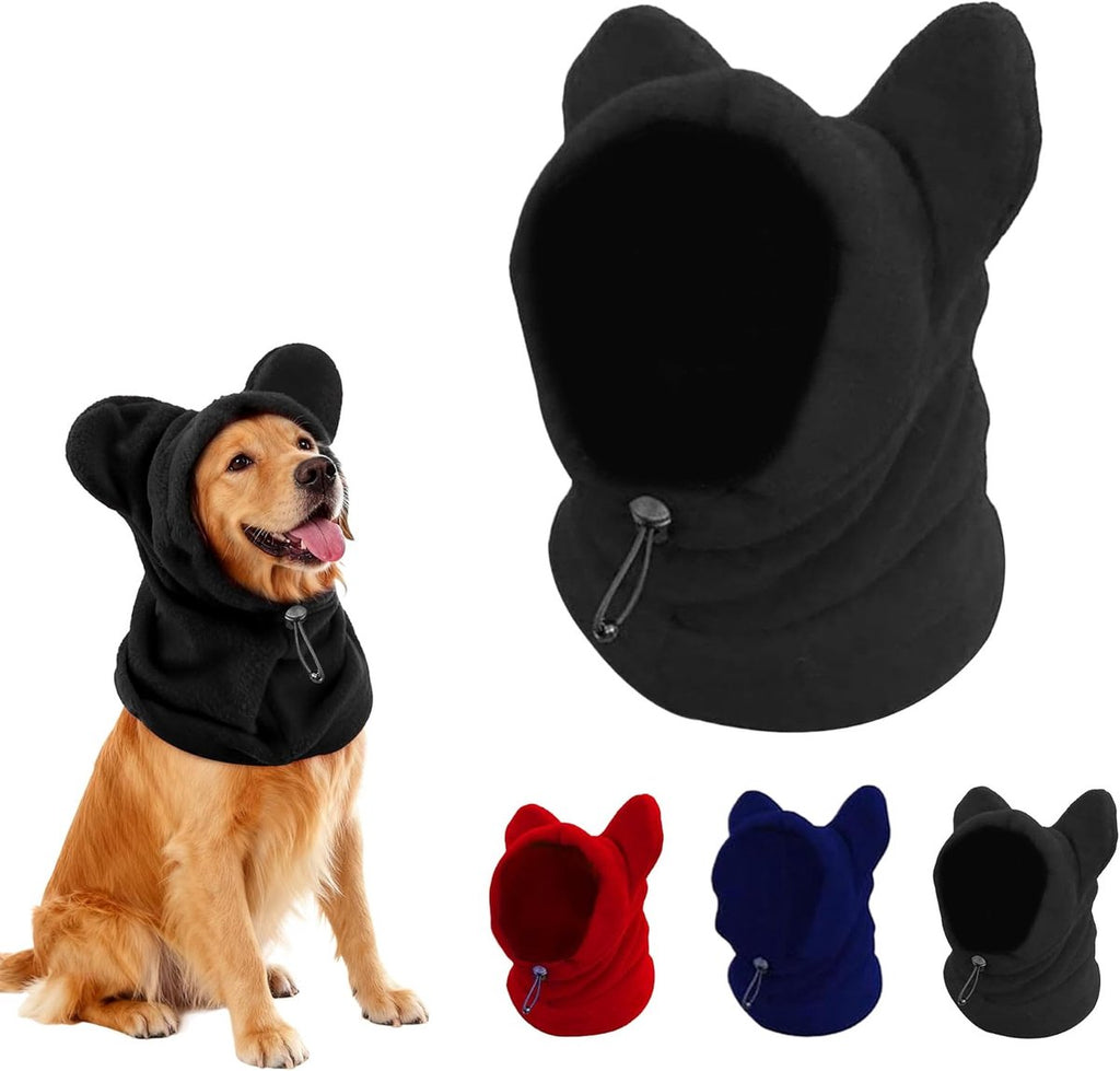 Dog emergency winter cone with ear protection, fleece neck warmer for dogs, (black, M)