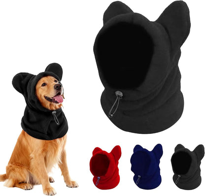 Dog emergency winter cone with ear protection, fleece neck warmer for dogs, (black, M)