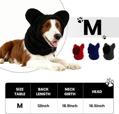 Dog emergency winter cone with ear protection, fleece neck warmer for dogs, (black, M)